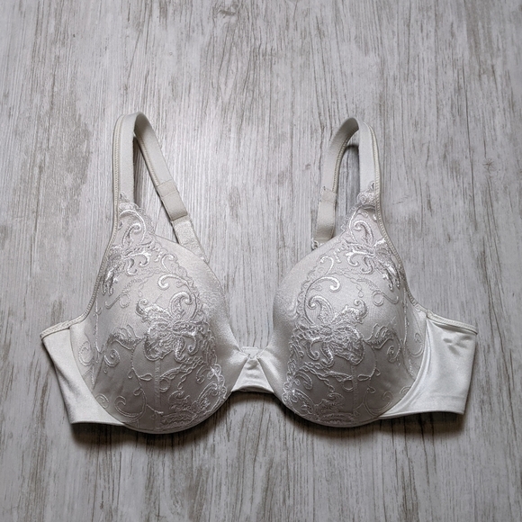 Bali White Floral Lace Overlay Deep U Neckline Underwire Bra Size 34C - Picture 1 of 6